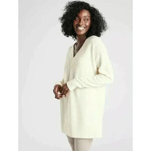 Athleta XXS Wool Cashmere V-Neck‎ Oversized Tunic Sweater Dove luxurious feel